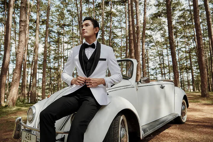 Áo vest trắng Tuxedos cổ sam