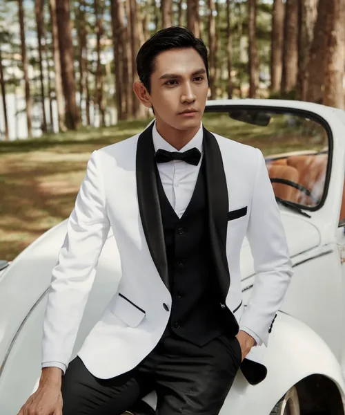 Áo vest trắng Tuxedos cổ sam