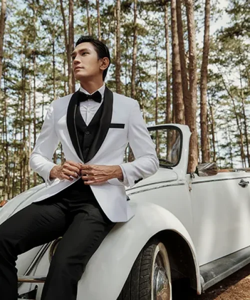 Áo vest trắng Tuxedos cổ sam